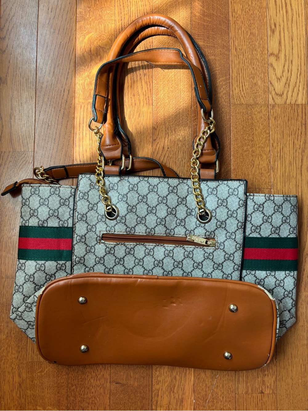 Gucci Brown Monogram Tote with Green & Red Stripe - Picture 2 of 13